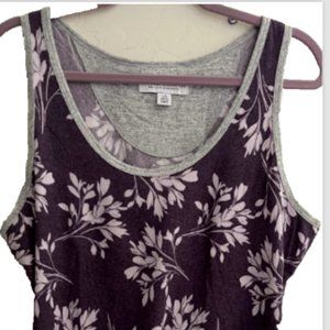 TANK TOP LOUNGEWEAR SLEEPWEAR L LARGE PURPLE PINK FLORAL PRINT KNIT SLEEVELESS